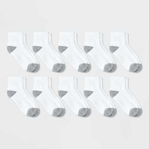 Boys' 10pk Ankle Athletic Socks - Cat & Jack™ White S