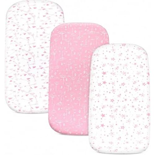 Bassinet Sheets, 33x17x4, Pink-White, 3 Pack