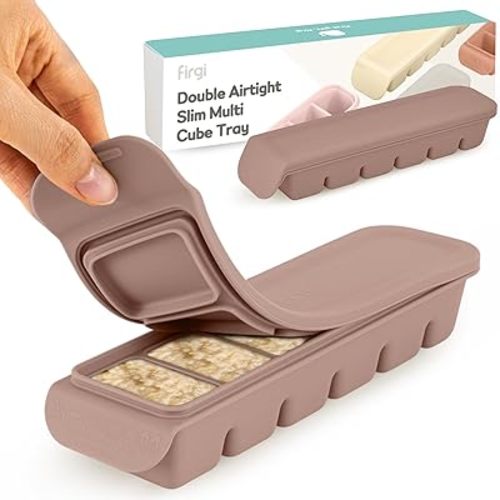 Silicone Ice Cube Freezer Tray with Lid, 100% Food-Grade Platinum Silicone,Leak Resistance & Dishwasher Safe for Baby Food Prep,Breast Milk,Purees - Korean Made (Brown 2-Pack 1 oz/6 Sections)