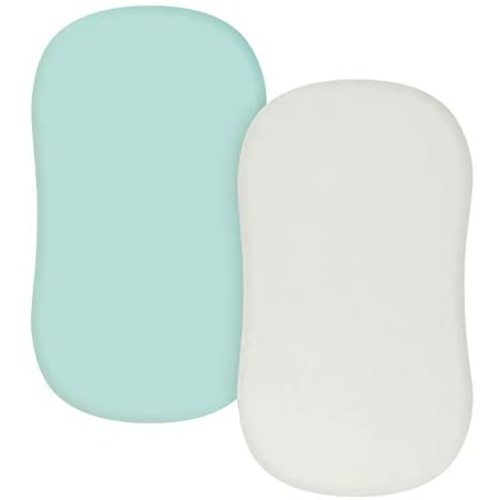 TILLYOU Jersey Knit Soft Bassinet Sheets Set, 32''x16'' Flexible for Different Cradle and Bassinet Mattress, Super Soft Breathable Cozy Baby Cradle Sheets, 2 Pack Lt Green & Lt Gray