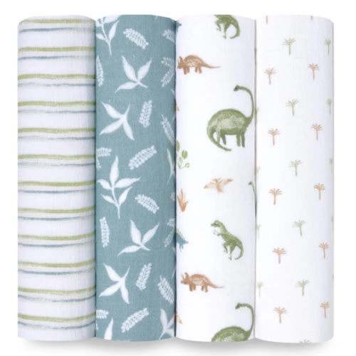 Dino Jungle Cotton Muslin Swaddle 4 Pack | aden + anais