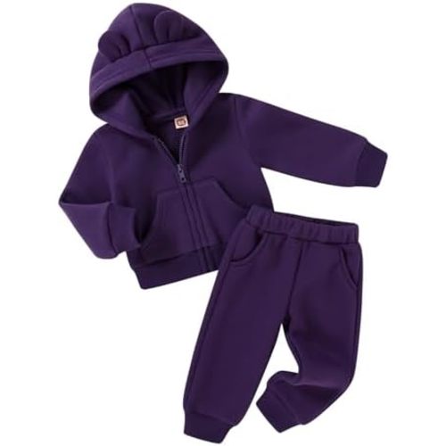 Happy Town Baby Clothes for Girls Boys Clothes Solid Color Zipper Hoodie and Pants Set Infant Fall Winter Outfits