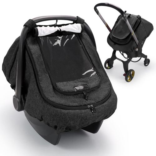 Waterproof Car Seat Cover for Baby, 2-Layer Car Seat Rain Cover with Clear Window & Sunshade & Mesh Cover, Universal Infant Carseat Canopy for Stroller, Protect from Rain and Snow - Black
