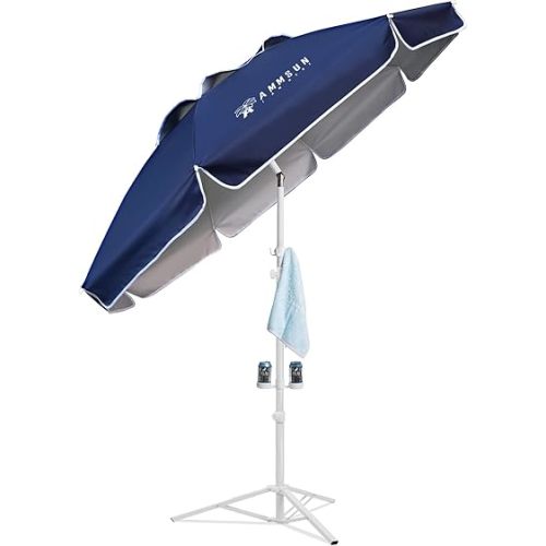 AMMSUN Shade Umbrella, Premium Portable Umbrella with Stand, 6.5ft Lightweight Free Standing Canopy for Sporting Games, Adjustable Instant Sun Protection and Easy to Carry, Navy Blue