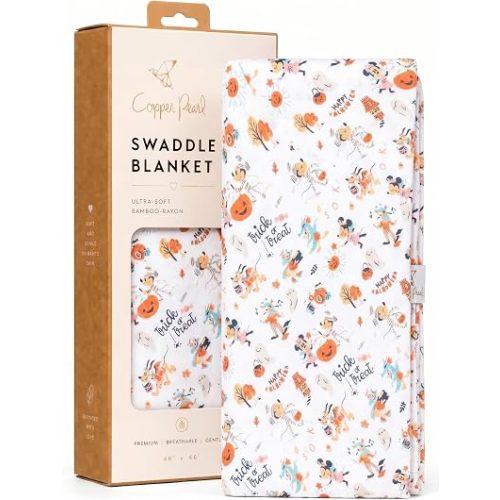 Copper Pearl Swaddle Blankets for Newborns | Soft Stretchy Receiving Blankets for Boys and Girls | Large 46 x 46 Inch Baby Blankets | Lightweight and Breathable Swaddles | Mickey Mouse's Boo Bash