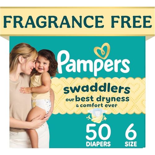 Swaddlers Diapers, Size 6 (23-44 lbs), 50 Count, Fragrance Free, Hypoallergenic, Absorbent, Pediatrician Recommended, Skin Safe
