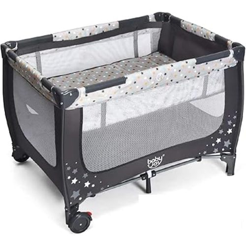 BABY JOY Pack and Play with Bassinet, Portable Playard for Baby, Double Layer Foldable Baby Playpen with Mattress, Lightweight Travel Crib with Bassinet & Carry Bag from Newborn to Toddlers