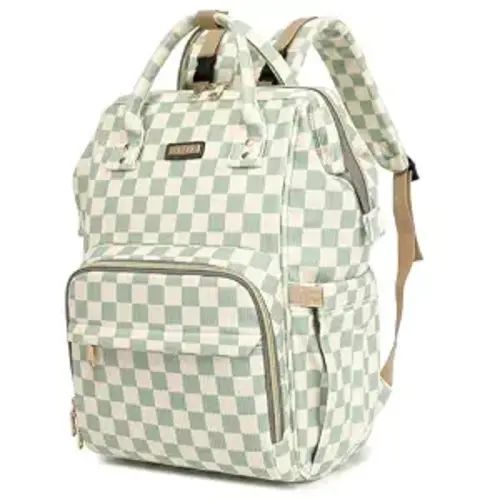 GAIVP Baby Diaper Bag Backpack for Mom, Large Capacity Travel Nappy Bag for Boys & Girls with Stroller Straps,Insulated Pockets (Corduroy Checkered Green)