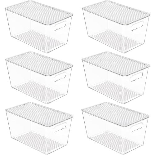 Vtopmart 6 Pack Clear Stackable Storage Bins with Lids, Medium Plastic Containers with Handle for Pantry Organizer and Storage,Perfect for Kitchen,Fridge,Cabinet, Closet,Bathroom Organization