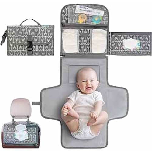 Kopi Baby Portable Diaper Changing Pad - Baby Changing Pad & Diaper Changer Travel Bag, Smart Design Baby Changing Mat, Portable Changing Pad for Baby - Baby Changing Station, Infant Gift - Grey Arrow