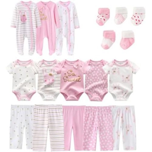 falianni Baby Boy Girl 18 Pack Layette Set Cotton Infant Unisex Clothes and Accessories New born Essentials Clothing Sets
