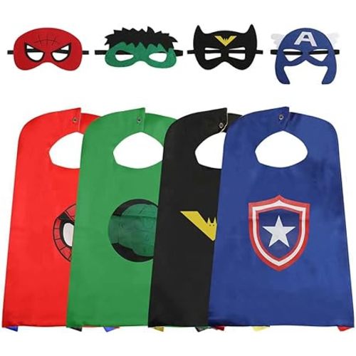 Superhero Capes for Kids, Hero Caps and Masks for 4-12 Year Old Boys Girls
