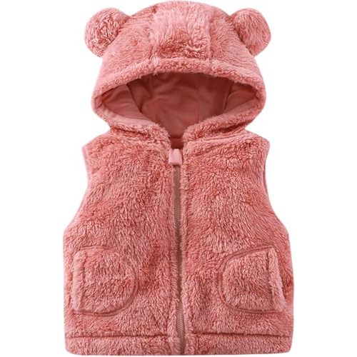 Toddler Girls Boys Fleece Vest Winter Lightweight Sleeveless Bear Ears Zipper Up Jacket with Pockets