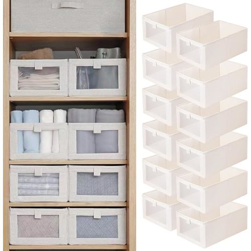 Linen Closet Organizers And Storage, 8 Pack Closet Storage Bins Linen Closet Baskets for Closet Organization Foldable Closet Organizer Bins with Clear Window For Organizing Clothing, Jeans, Shelves