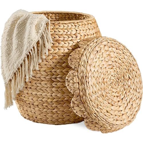 Best Choice Products Scalloped Multipurpose Hyacinth Storage Basket, Plant Décor, Handwoven Organizer Tote for Bedroom, Living Room, Nursey, w/Lid - Natural