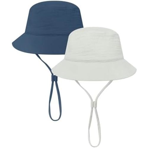 Cooraby 2 Pack Muslin Baby Sun Hat Bucket Hats with Wide Brim Adjustable Beach Hat for Boys Girls