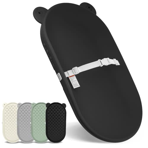 Changing Pad, Wipeable Diaper Changing Pad with Safety Belt for Changing Table, Nursery, Dresser, EVA Non-Slip Baby Changing Table Pad, Black