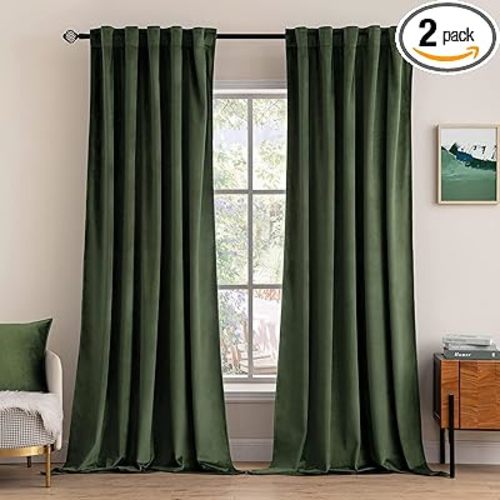 MIULEE Velvet Curtains 84 inches 2 Panels - Luxury Blackout Curtains for Bedroom Living Room Thermal Insulated Super Soft Window Drapes Rod Pocket & Back Tab, Olive Green, W52 x L84 inches
