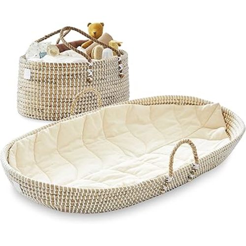 BEBE BASK Premium Nursery Bundle - Matching Baby Changing Basket & Baby Diaper Caddy Organizer - Handmade & Organic