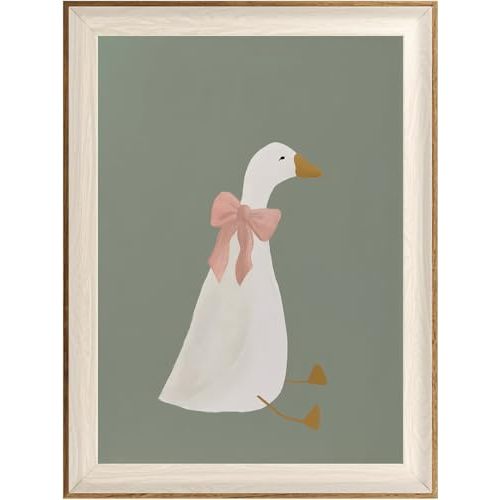 ASTRDECOR Silly Goose Wall Art, Cute Goose Print with Coquette Pink Bow, Farm Animal Canvas Poster for Bedroom, Nursery, Apartment, Aesthetic Animal Decor, Funny Goose Artwork, 12x16 Inch Print