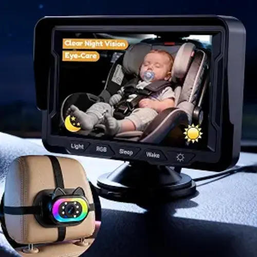 HD 1080P Baby Car Camera: Clear Night Vision Rear Facing Carseat Camera | 3 Mins Easy Setup for Solo-Driving Parent, 150° Wide View, Adjustable Light, Peace of Mind for Daily Commute & Long Road Trip