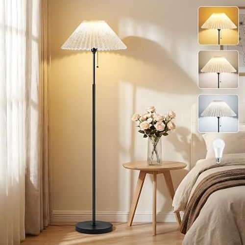 Floor Lamps for Living Room, 59.5" Pleated Modern Standing Lamp,Linen Shade