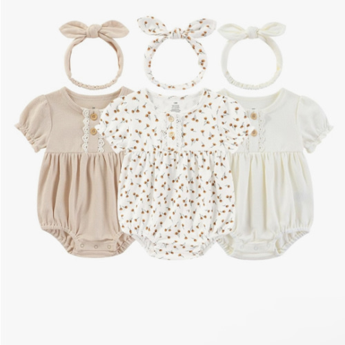 Baby Girl Outfit Cotton Bubble Romper Floral Dress Infant Girls Clothes 3-pack