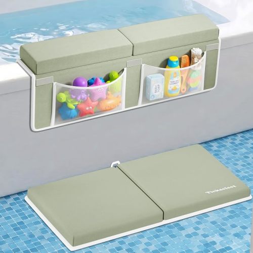 Bath Kneeler and Elbow Rest Pad Set-Baby Bath Kneeler with 1.5'' Comfortable Thick Memory Foam, Non-Slip Knee & Arm Support for Baby Bath Time,Foldable Bath Mat for Baby Storage Pockets
