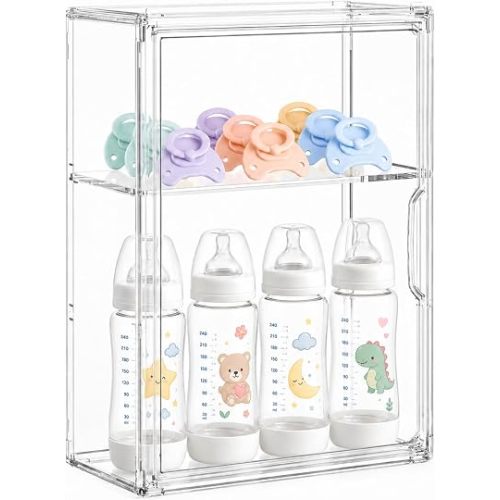 Baby Bottle Storage Organizer for Countertop, Medium Clear Bottle Organizer, Baby Bottle Storage Organizer for Bottles, Nipples, Pump Parts, Cabinet, Kitchen Pantry
