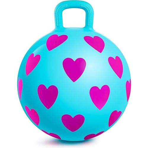 Hopper Ball for Kids 3-6, 15in Bouncy Ball with Handle, Blue Heart