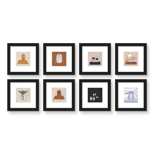 Gallery Pops Star Wars: Saga - Abstract Art Wall Art Bundle (8-Pack), Black Framed Version, 12" x 12"