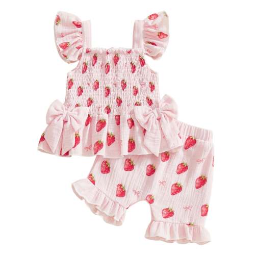 Baby Toddler Girl 2Pcs Summer Outfits Ruffle Sleeveless Cherries Fruit – August + Willow