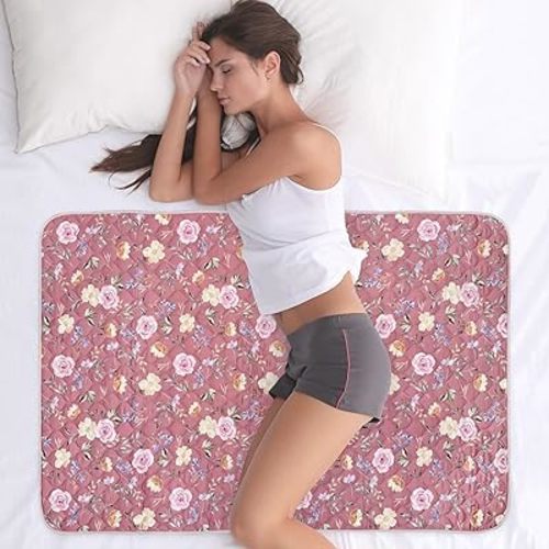 Organic Incontinence Pad for Period - Waterproof Protectors - Reusable Washable Pee Pad - Fits Twin to Full Size Beds - 100% Organic Viscose Derived from Bamboo - 34" x 52" Dark Flower