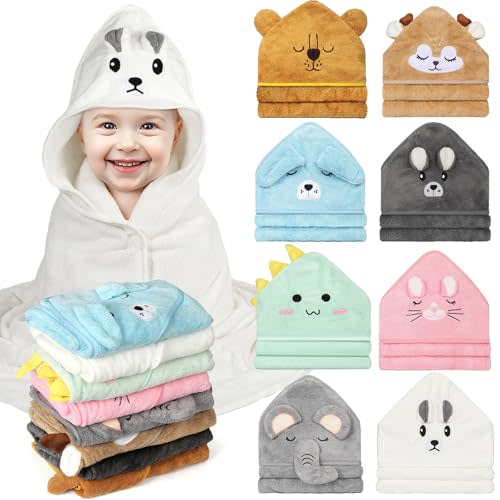 8 Pack Hooded Baby Towels Premium Ultra Soft Baby Bath Towels Coral Fleece Soft Absorbent Toddler Towels for Newborns Kids Baby Stuff Shower as Best Gifts for Boys and Girls