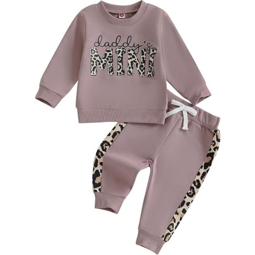 Kupretty Baby Girl Fall Winter Clothes Toddler Outfit Letters Graphic Crewneck Sweatshirts + Joggers Pants Set