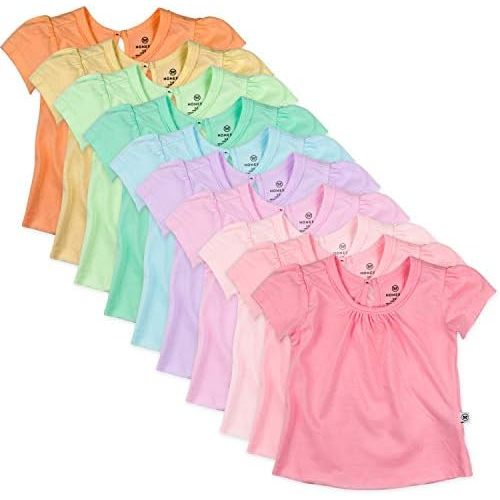 HonestBaby Baby-Girls 5-Pack Puff Sleeve T-Shirts 100% Organic Cotton Baby, Toddler, Little Kid, Girl