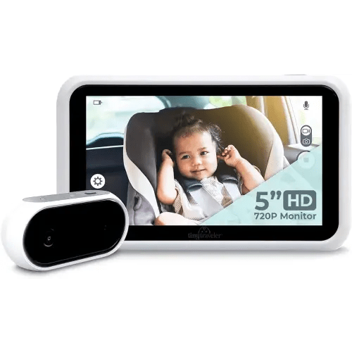 Tiny Traveler Baby Monitor - Tiny Basic Kit (TT002WA) White - Wireless Baby Car Monitor Camera with Sound, Auto Night Vision HD 720p 5" Touchscreen LCD Monitor, for Newborn