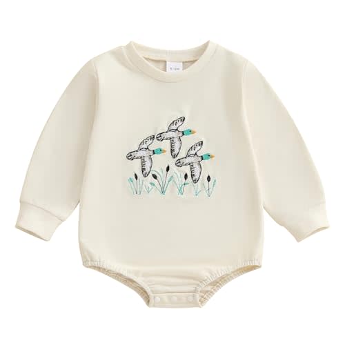 mlpeerw Baby Boy Hunting Clothes Mallard Duck Sweatshirt Bubble Romper Bodysuit Cute Baby Fall Winter One Piece Outfit