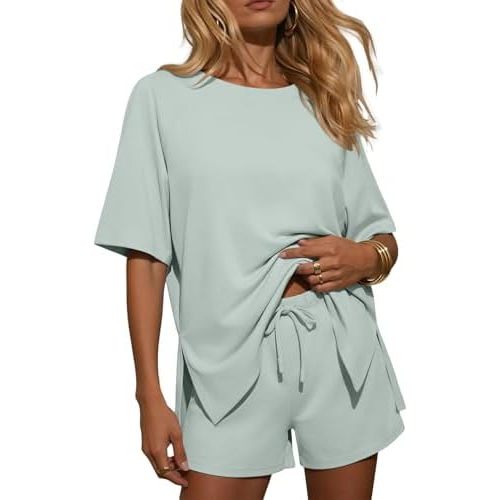 Ekouaer Two Piece Sets for Women Summer Lounge Short Sets Moisture-Wicking Casual Airport Travel Matching Outfits