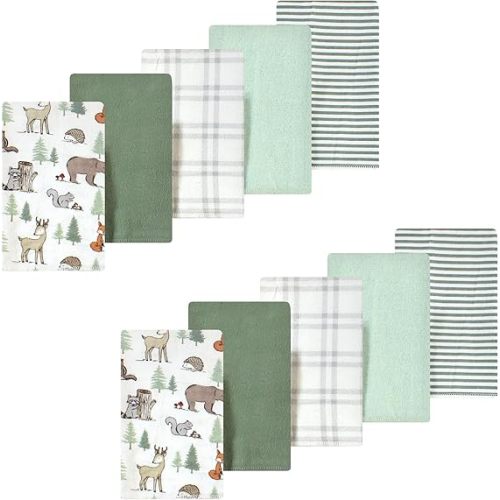 Luvable Friends Hudson Baby Flannel Burp Cloths 10pk, Woodland Forest Animals