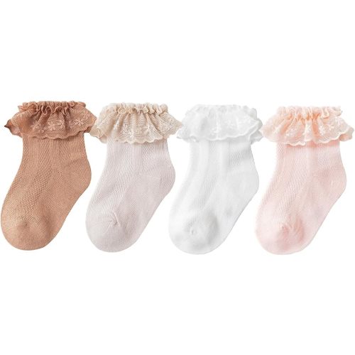 CHUNG Baby Toddler Girls Princess Cotton Frilly Socks Lace Ruffle Pack of 4/5/6 Thin Mesh Summer for Dress