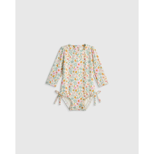 Long Sleeve Tie One-Piece Swimsuit - Baby in Pink Daisy