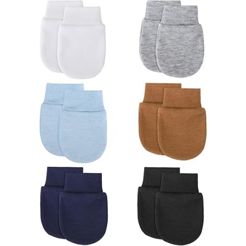 BQUBO 6 Pairs Newborn Baby Boys Girls Mittens 0-6 Months Unisex-Baby Infant Mittens Elastic No Scratch Wrist Gloves