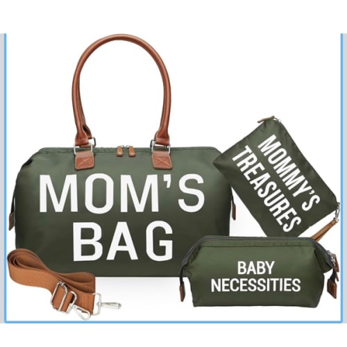 printe Mom's Bag, Hospital Bag for Labor and Delivery, Large Mommy Diaper Tote for Mom Overnight Travel, Waterproof Baby Handbag with Pouches and Straps, Olive Green