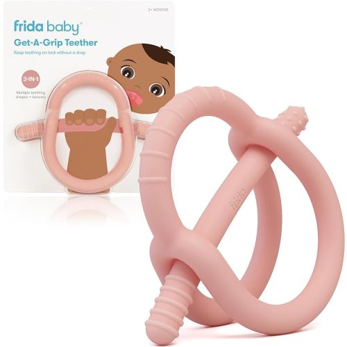 Frida Baby Get-A-Grip BabyTeether for Teething Relief | 100% Food-Grade Silicone Teething Toys for Baby 0-6, 12, 18 Months Infant, BPA-Free, PVC-Free | Pink