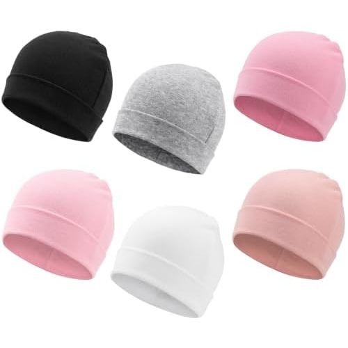 DRESHOW BQUBO 6 Pack Baby Beanie Hats for Unisex Infant Toddler Cotton Beanie Newborn Hospital Hat for Boys Girls 0-6 Months