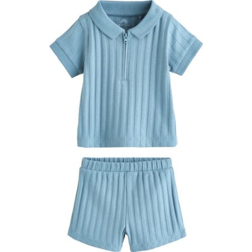 Rib Zip Polo & Shorts Set, 3-6M