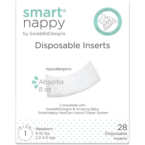 SmartNappy Disposable Inserts for by Amazing Baby Hybrid Diaper Cover, Extra Absorbent, No Plastic Liner, Size 1, 5-10 lbs, 28 Count