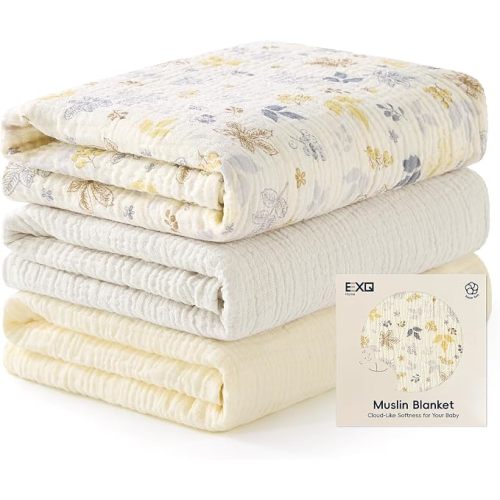 Muslin Swaddle Blankets for Baby, 3 Pack Cotton Breathable Soft Receiving Blankets for Newborn Boys and Girls, Baby Essentials & Gift, 38x40 inches(Forest Whisper)