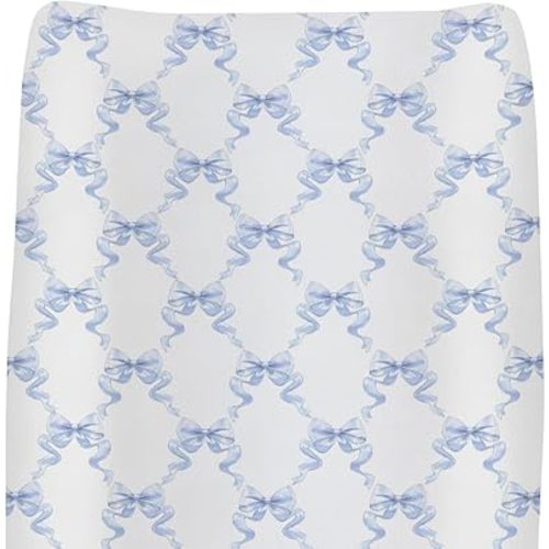 Blue Bows Ribbon Changing Pad Covers for Baby Girls Boys Pastel Blue Ribbons Fitted Change Table Pad Covers Mats Watercolor Bows Soft Diaper Changing Pad Sheets for 32''×16'' Contoured Pad